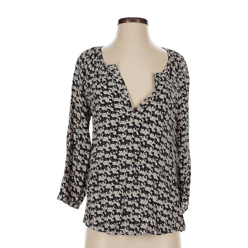 Joie Black and Cream silk with horse print , horsey people! riding size large